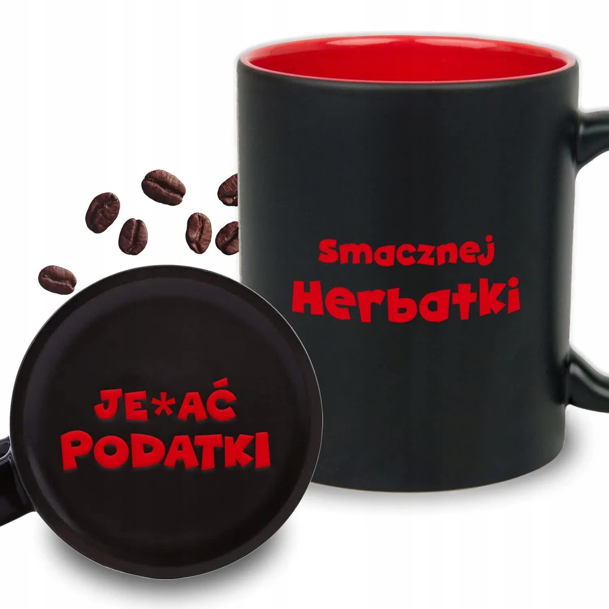 KUBEK GRAWER Czerwony Na Prezent Urodziny SMACZNEJ HEBRATKI JE*AĆ PODATKI