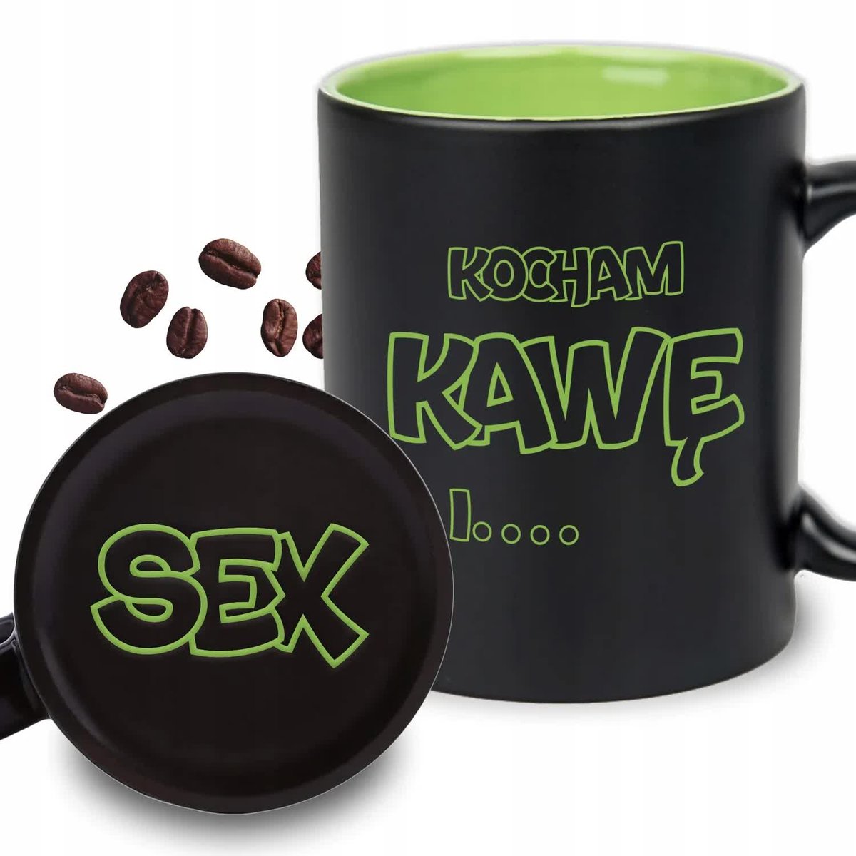 KUBEK GRAWER Zielony Upominek Prezent Urodziny Walentynki KOCHAM KAWĘ I SEX