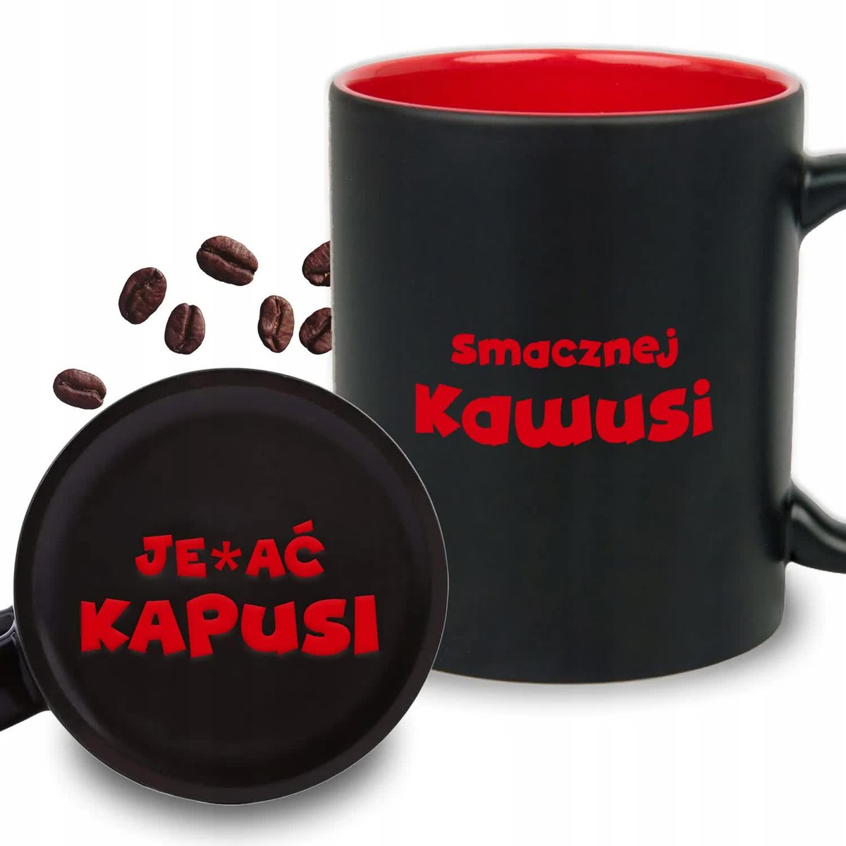 KUBEK GRAWER Czerwony Upominek Prezent Urodziny SMACZNEJ KAWUSI JEAĆ KAPUSI