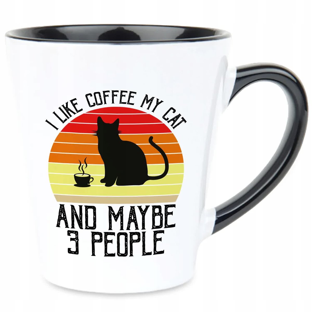 Kubek Latte Czarno Biały I LIKE COFFEE, MY CAT AND 3 PEOPLE Prezent Wzory