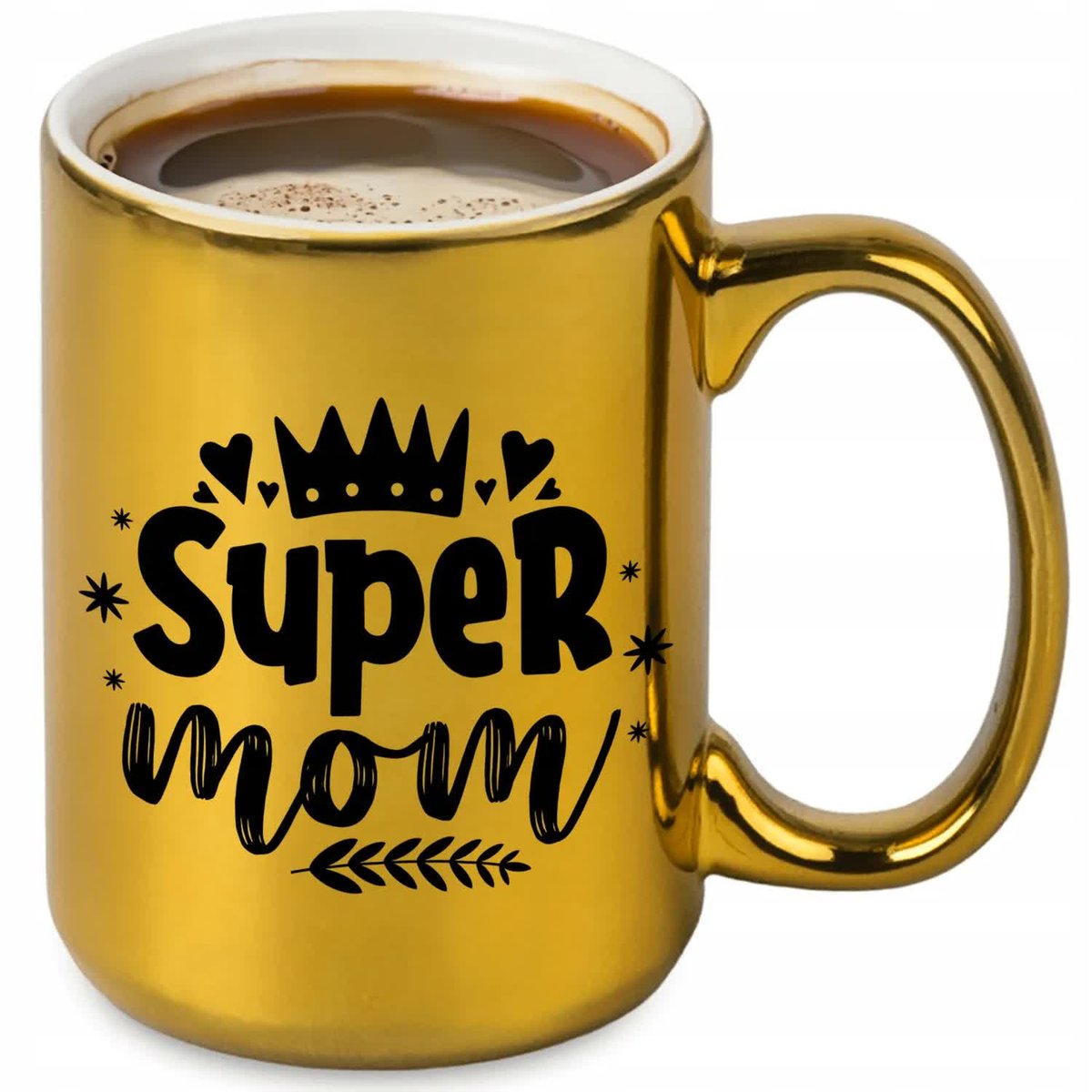 Kubek XXL Złoty Błyszczący SUPER MOM Prezent Dla Mamy Urodziny Święta WZORY