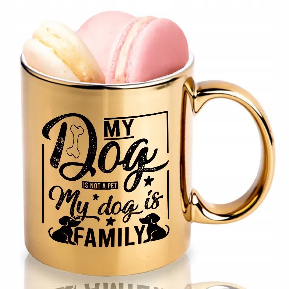 KUBEK ZŁOTY Błyszczący Prezent Dla Miłośników Psów DOG IS MY FAMILY Wzory