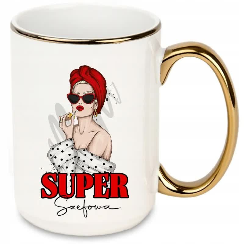 DUŻY Kubek XXL ZŁOTE Ucho i Rant SUPER SZEFOWA MIX