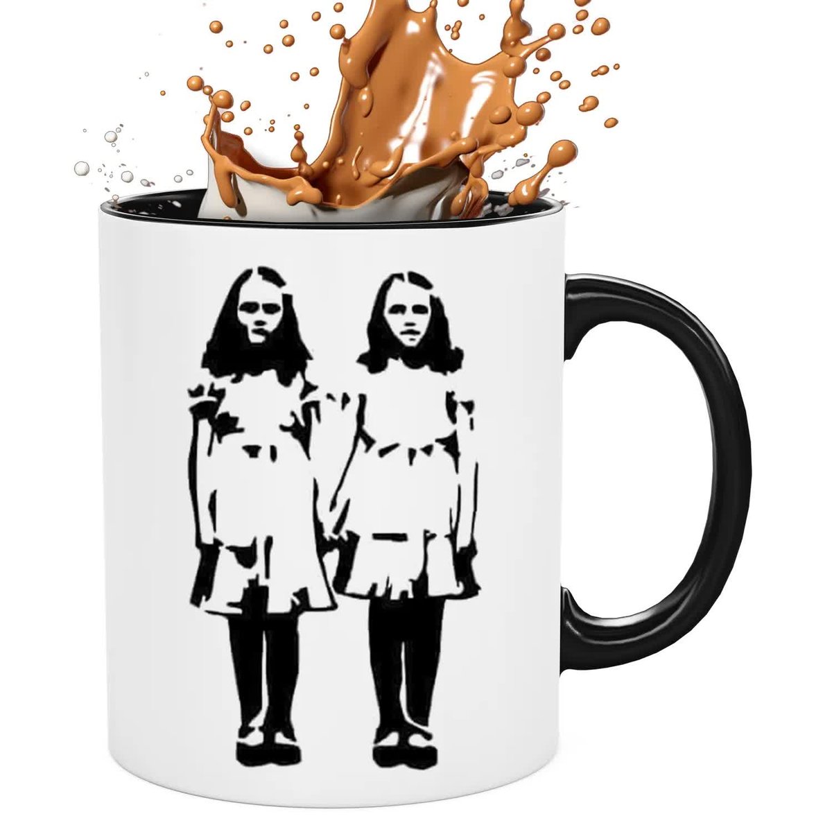 KUBEK BIAŁY Z CZARNYM WNĘTRZEM I UCHWYTEM TWINS 330ML MODNE TOP WZORY