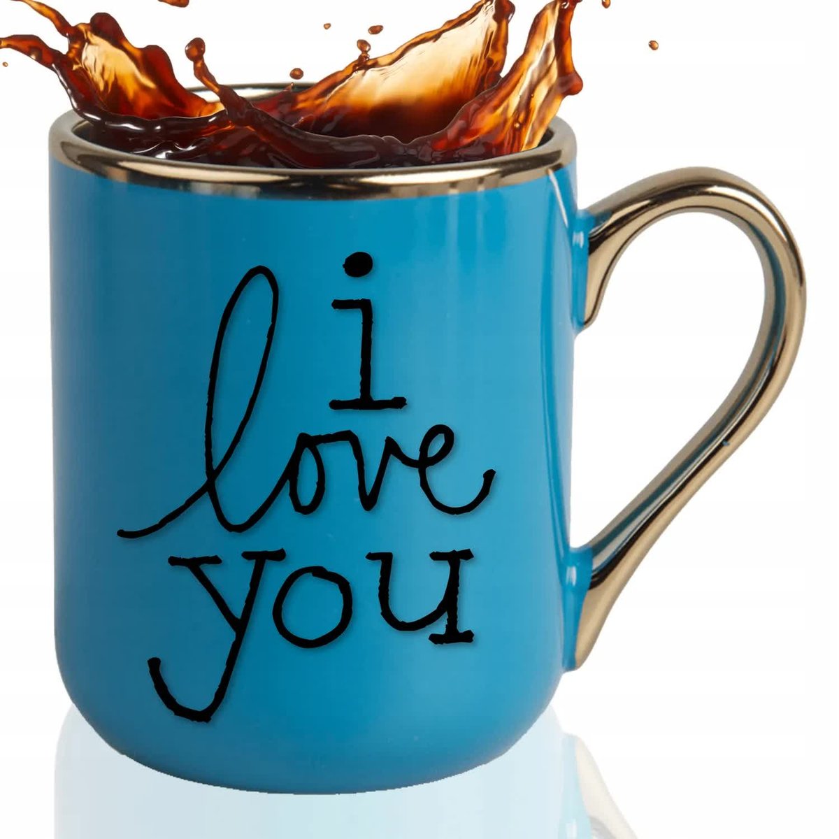 KUBEK ELEGANT Niebieski Prezent Walentynki Dla Żony I LOVE YOU Wzory