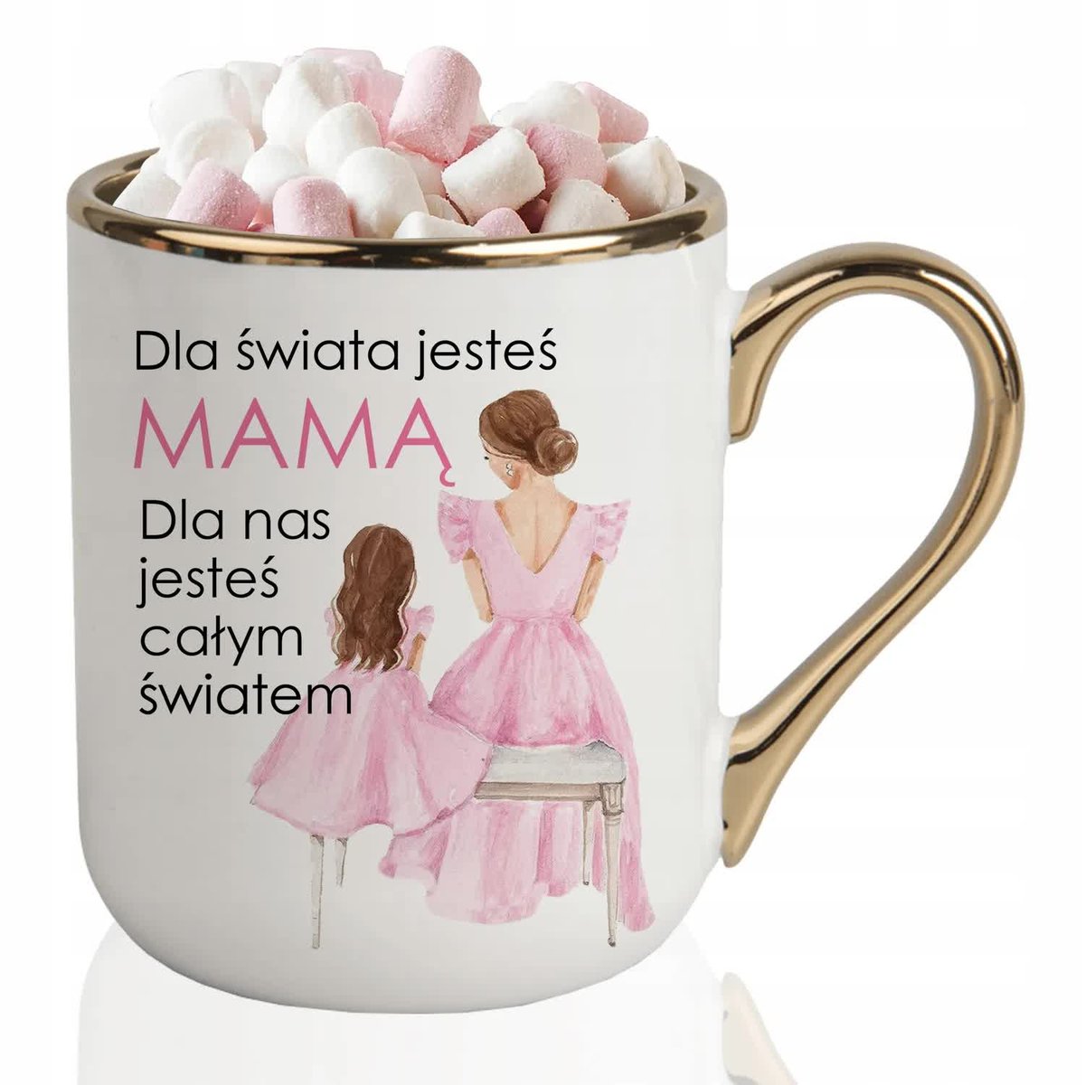 KUBEK ELEGANT Biały Prezent Na Dzień Matki MAMO JESTEŚ CAŁYM ŚWIATEM Wzory