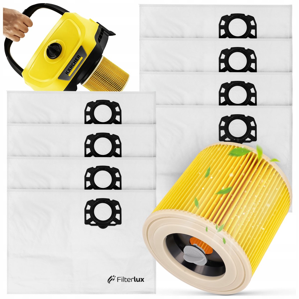 8x DUŻE MOCNE WORKI FILTR KARCHER WD3 WD2 SE4001 V12 V15 V17 ODKURZACZA KFI