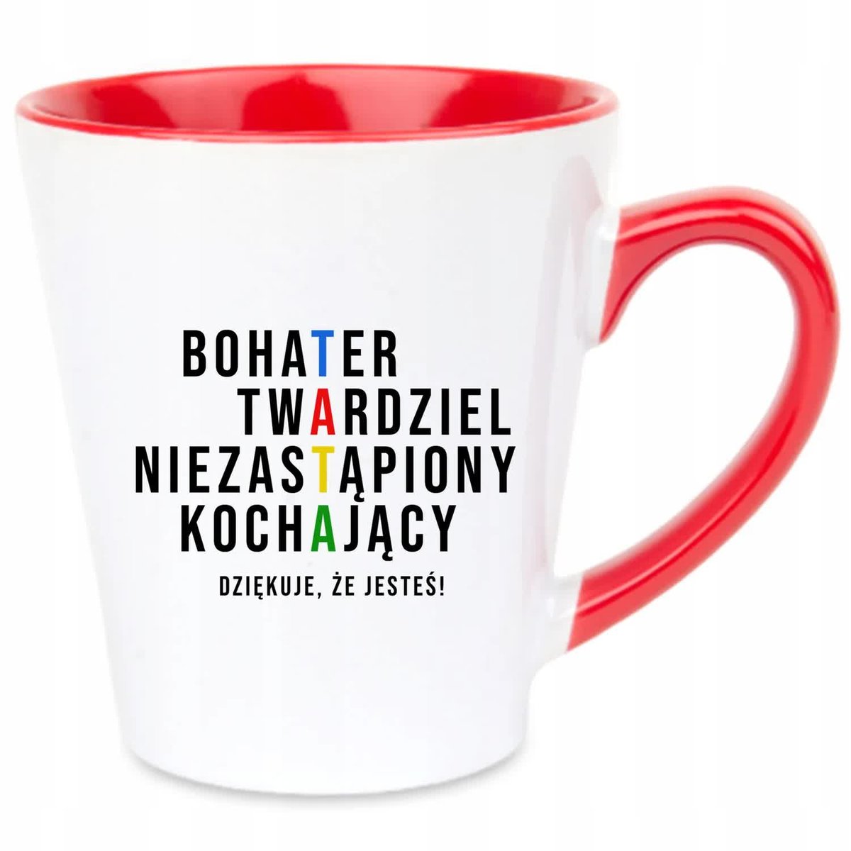 Kubek Latte Czerwono Biały TATA DZIĘKUJĘ, ŻE JESTEŚ 350 ml Na Prezent Wzory