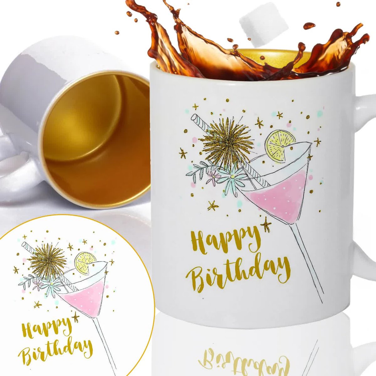 Kubek Złoty Na Prezent Urodziny HAPPY BIRTHDAY Wz