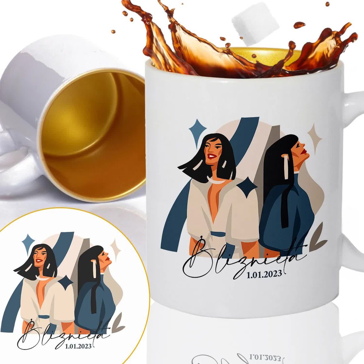 Kubek Złoty Na Prezent Dla Zodiakary BLIŹNIĘTA Wz