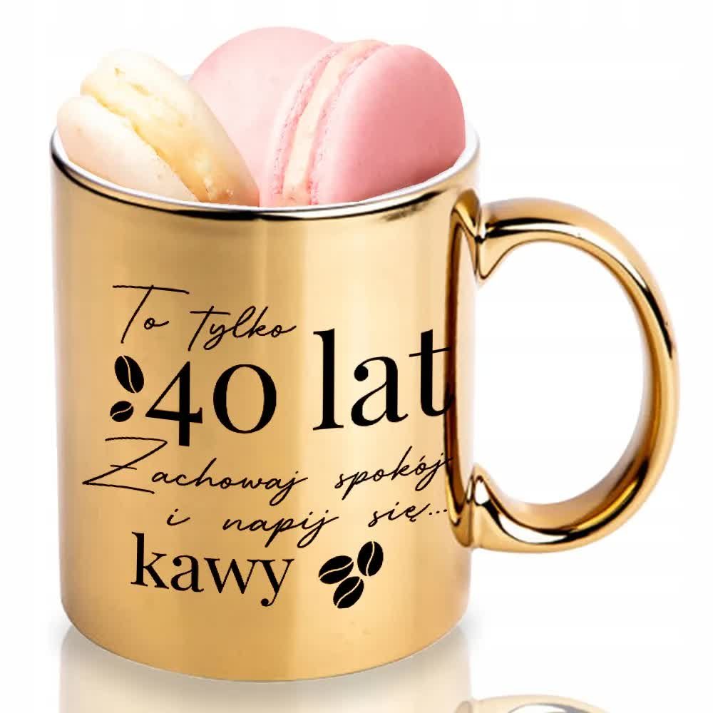 KUBEK ZŁOTY BŁYSZCZĄCY NA PREZENT URODZINY 30 40 50 60 LAT TWOJE IMIĘ WZORY
