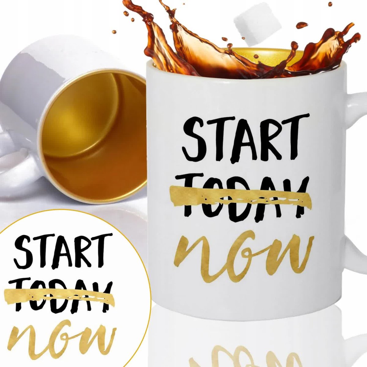 Kubek Złoty Na Prezent Urodziny START TODAY NOW Wz