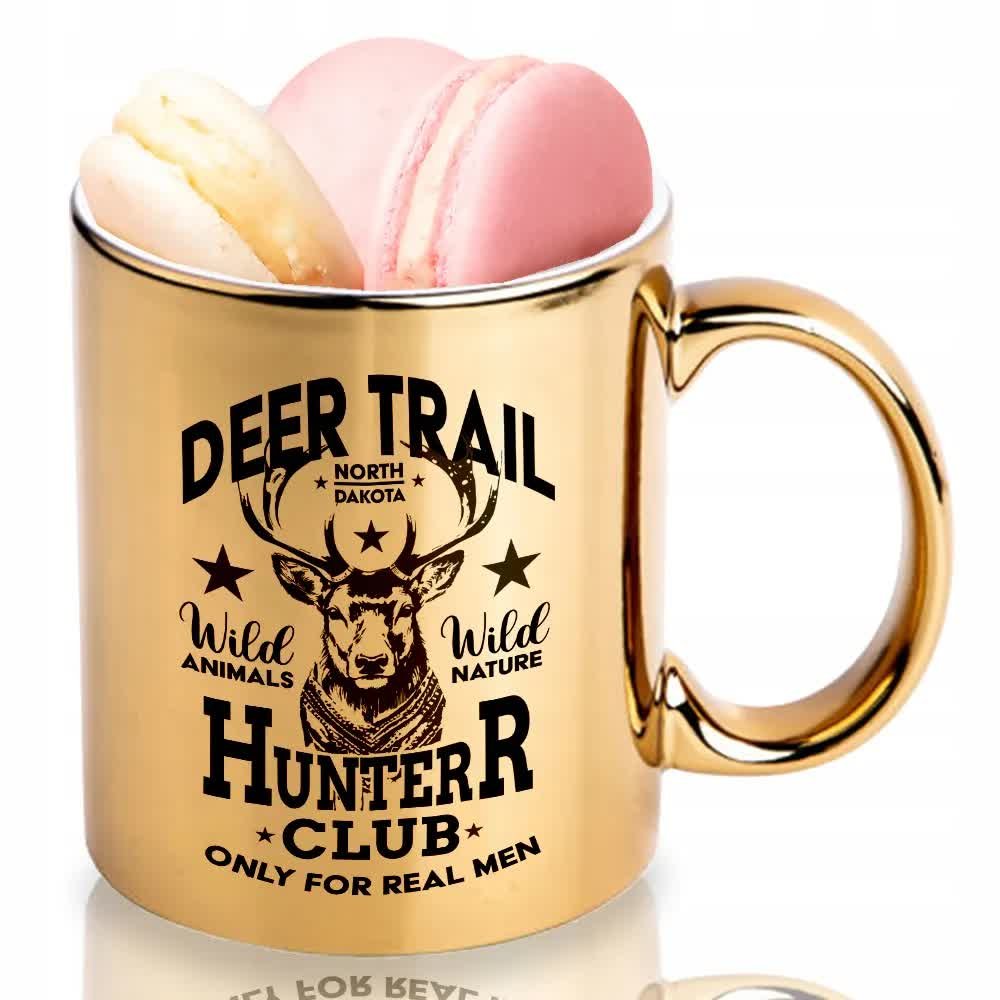 KUBEK ZŁOTY Błyszczący Na Prezent Dla Myśliwego Urodziny HUNTER CLUB Wzory