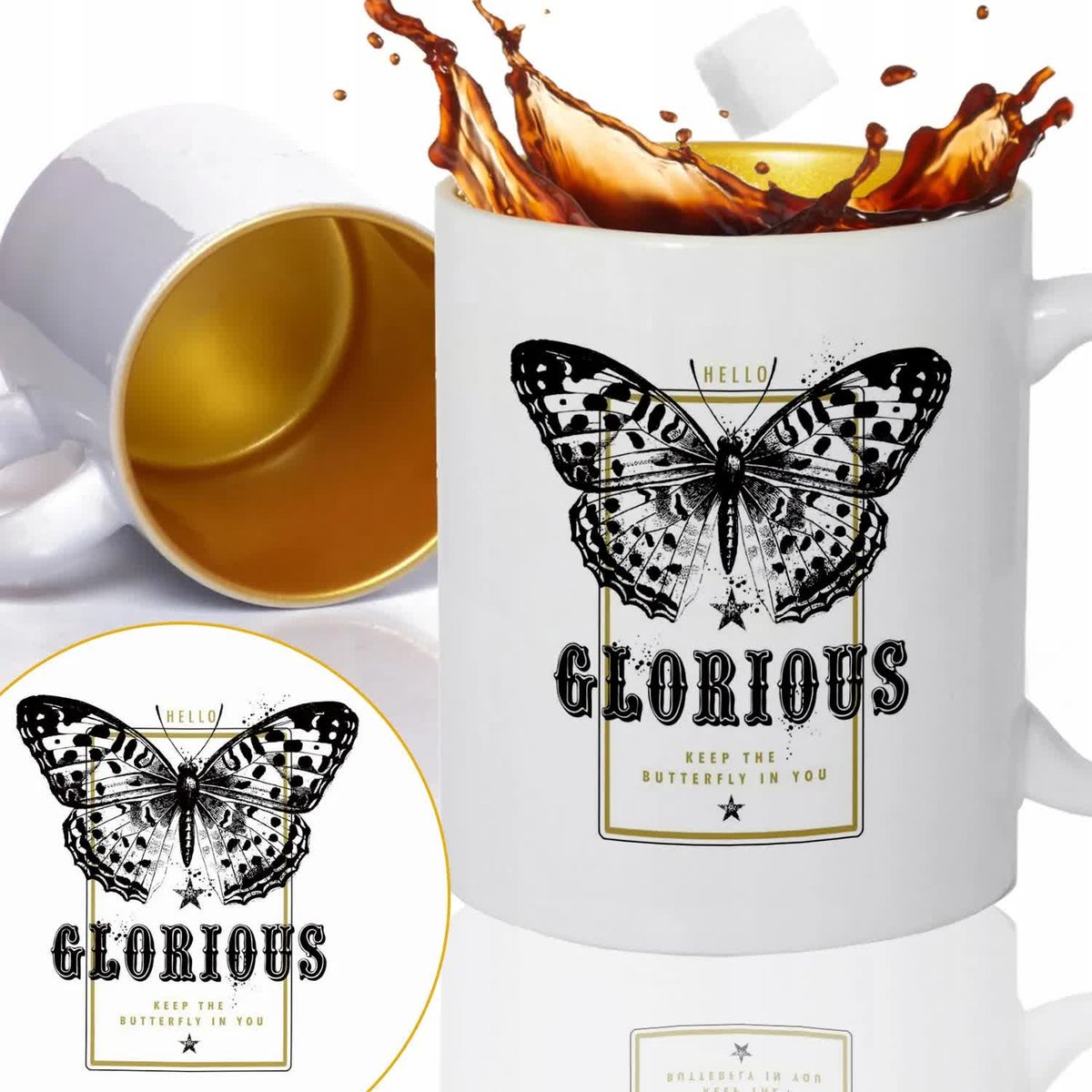 Kubek Złoty Na Prezent Urodziny GLORIOUS Motyl Wz