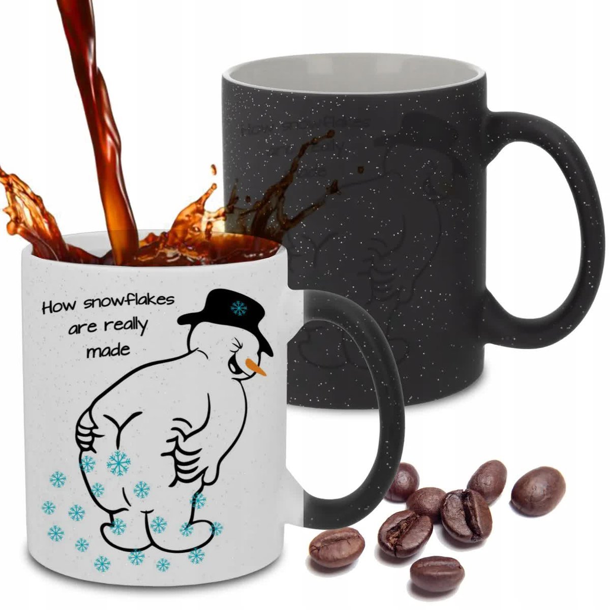 Kubek Magiczny Czarny Brokatowy HOW SNOWFLAKES ARE REALLY MADE Święta Wzory