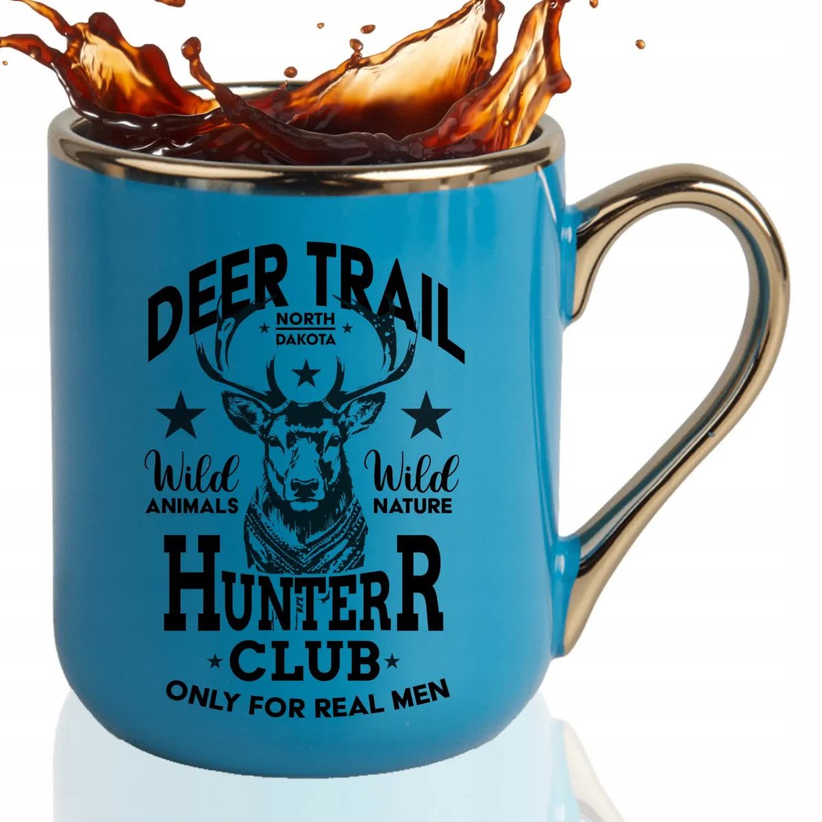 KUBEK ELEGANT Niebieski Na Prezent Dla Myśliwego DEER HUNTER CLUB Wzory