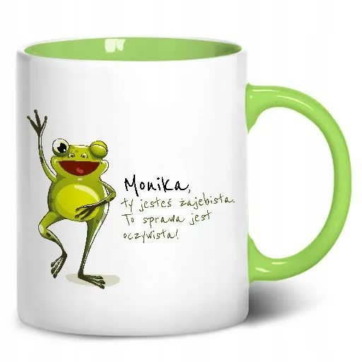KUBEK Wnętrze Ucho ZIELONE wzór ŻABA 09 +IMIĘ