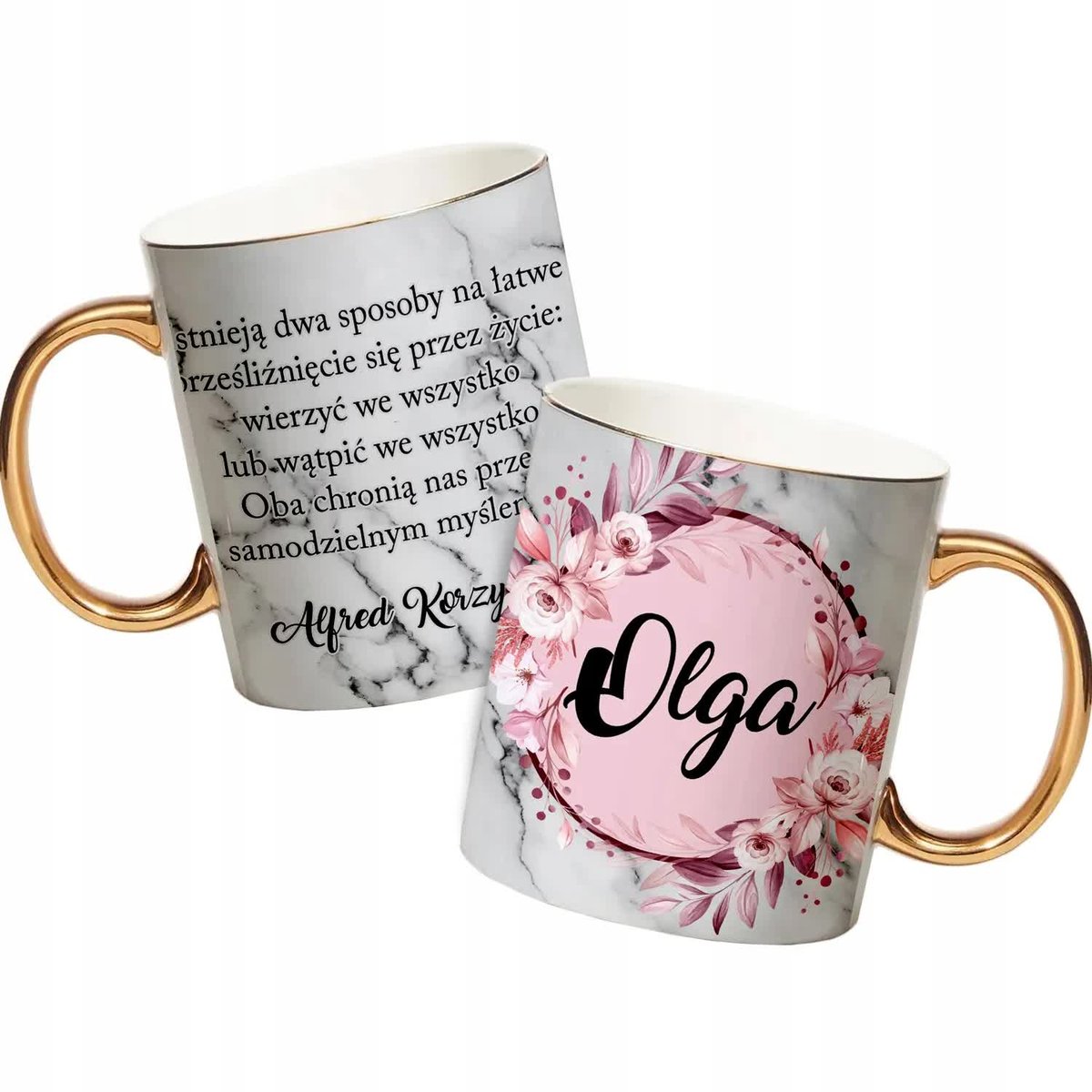 KUBEK ze ZŁOTYM Uchwytem MARMUR Własne IMIĘ Cytaty
