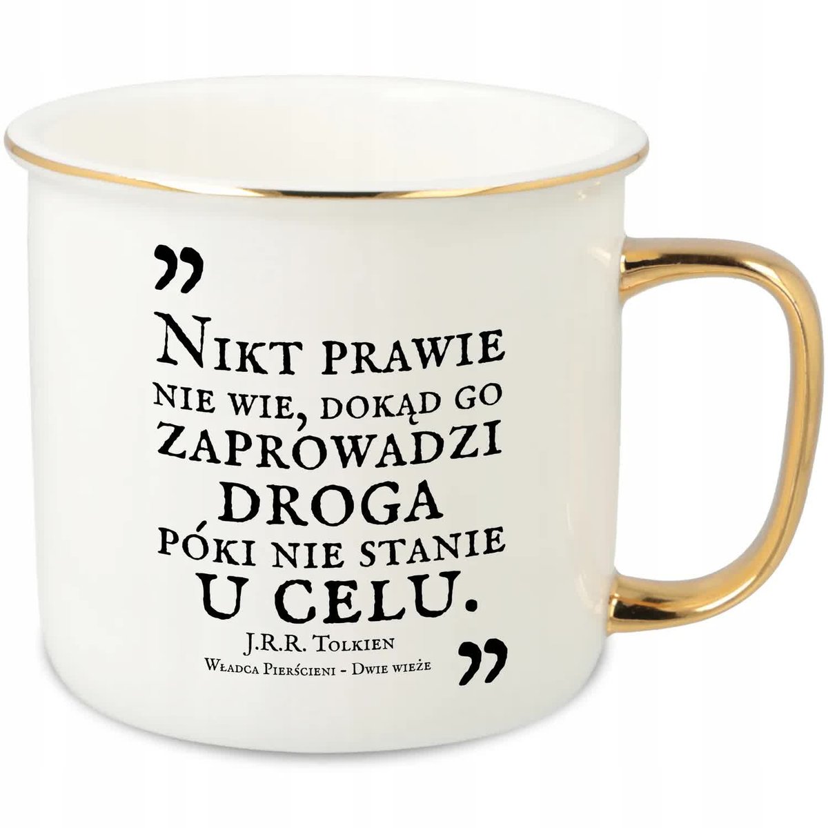 KUBEK UCHO RANT ZŁOTY PORCELANOWY RETRO SUPER PREZENT DWIE WIEŻE MIX WZORY