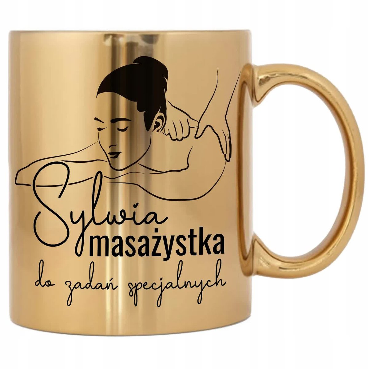 KUBEK ZŁOTY PREZENT DLA MASAŻYSTKI TWOJE IMIĘ WZÓR