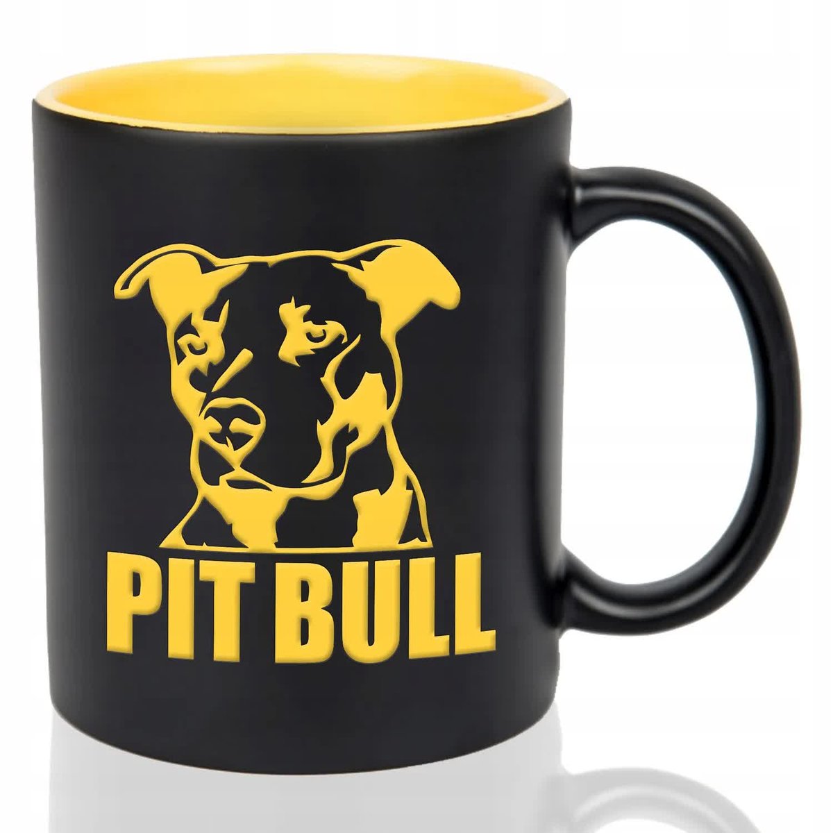 Kubek Czarny Wnętrze Żółte PIT BULL Grawer Na Prezent Mix Wielu Wzorów