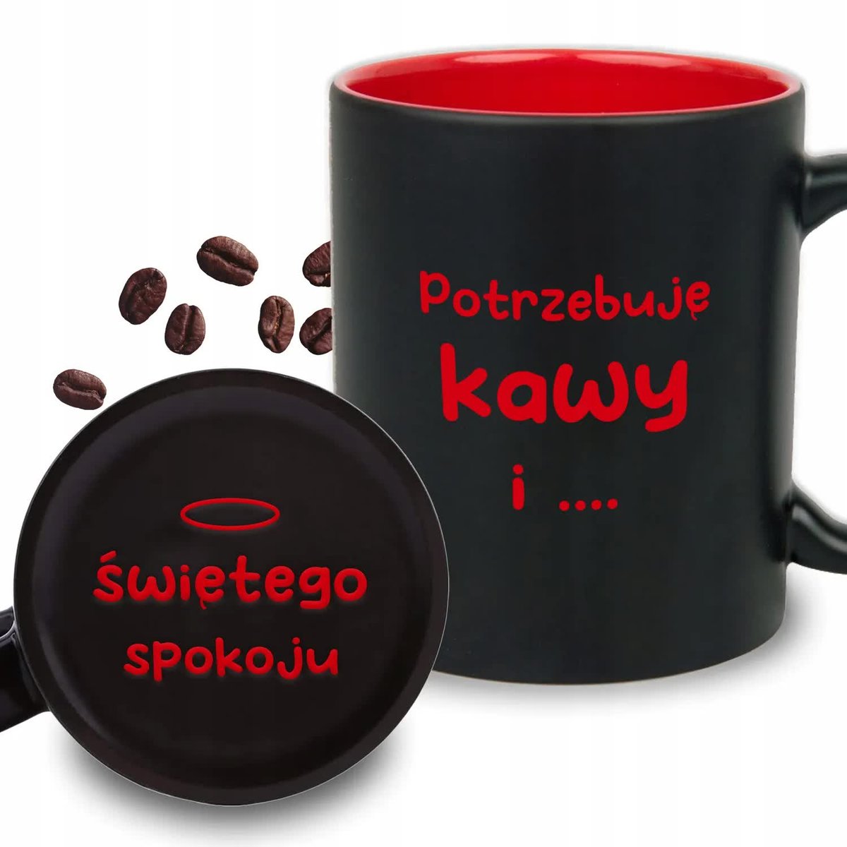 KUBEK GRAWER Czerwony Prezent Urodziny POTRZEBUJE KAWY I ŚWIĘTEGO SPOKOJU