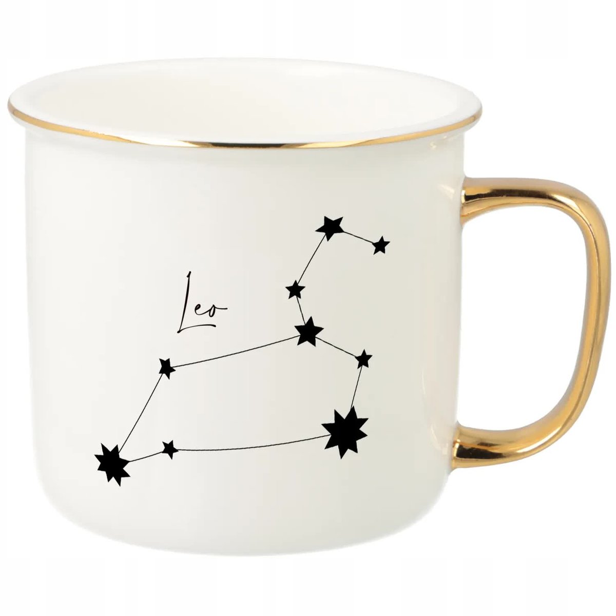 KUBEK UCHO RANT ZŁOTY PORCELANOWY RETRO PREZENT DLA ZODIAKARY LEO MIX WZORY