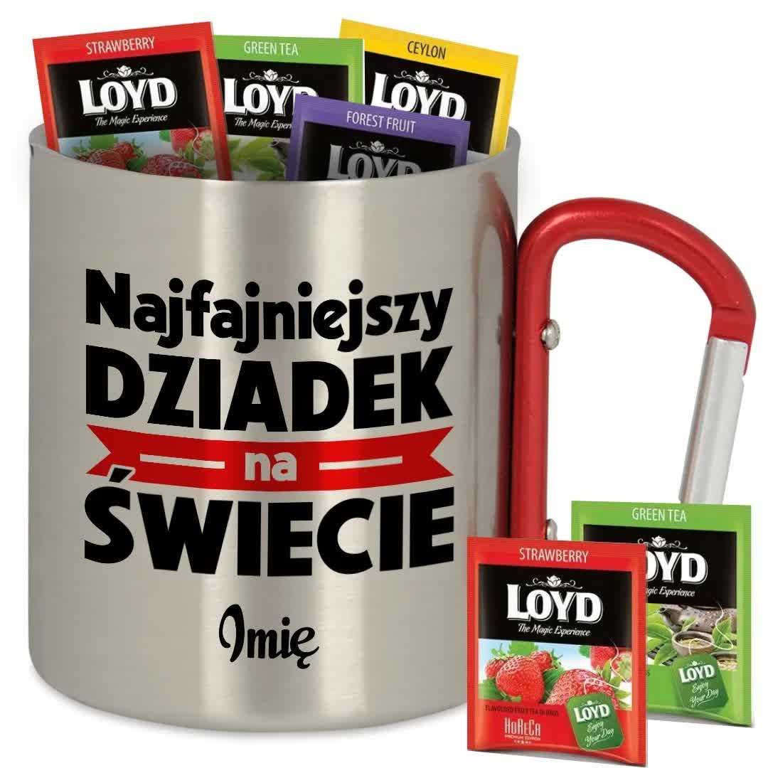 Kubek Metalowy Karabińczyk NAJFAJNIEJSZY DZIADEK *IMIĘ* + 8 Loyd Wz