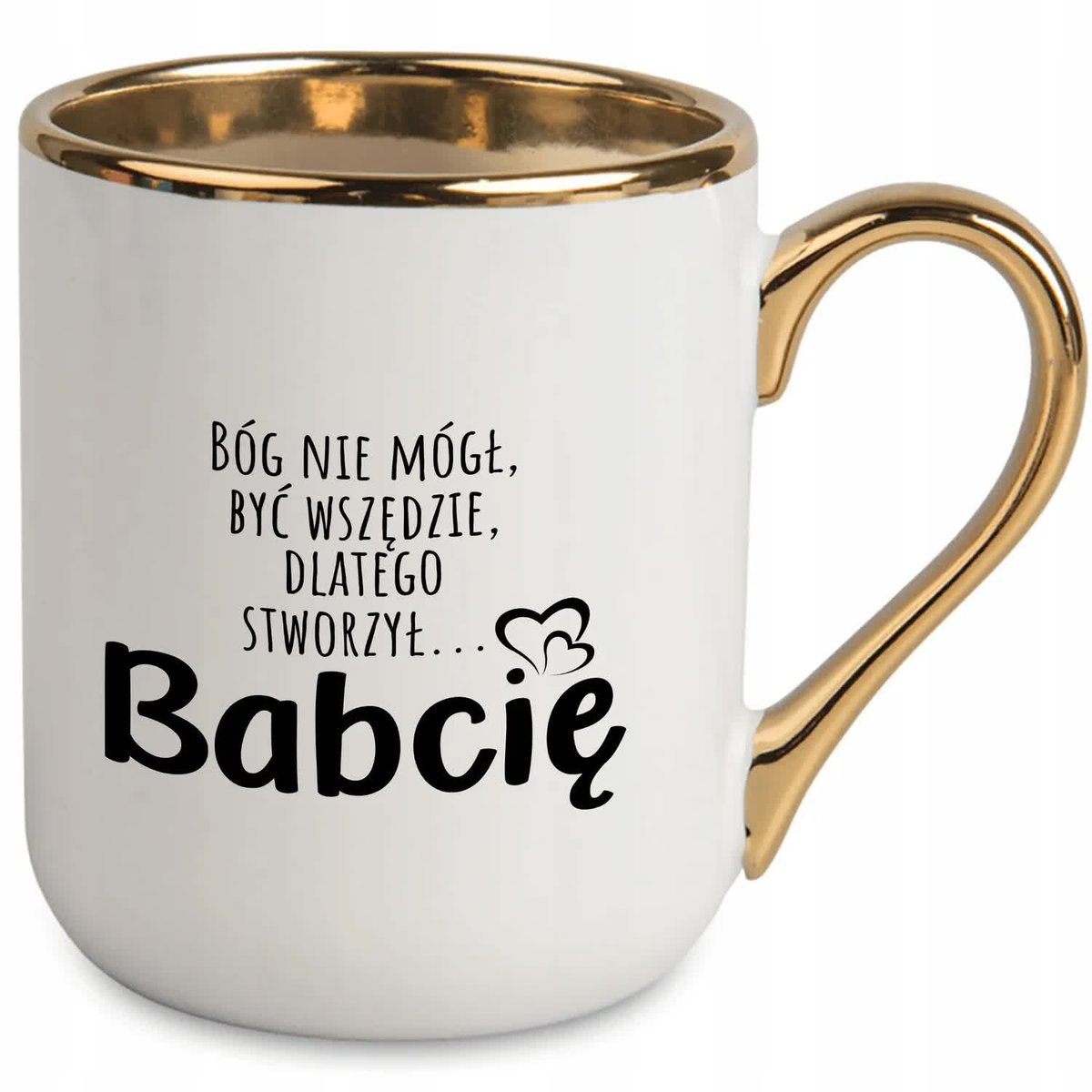 Kubek Biały Elegant Złoty Rant BÓG STWORZYŁ BABCIĘ Dla Dziadków Mix Wzory