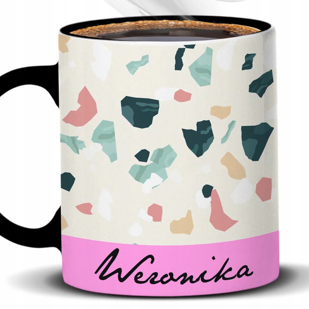 Kubek Z Nadrukiem KOLOROWE CĘTKI TWOJE IMIĘ Czarno Biały Kreator