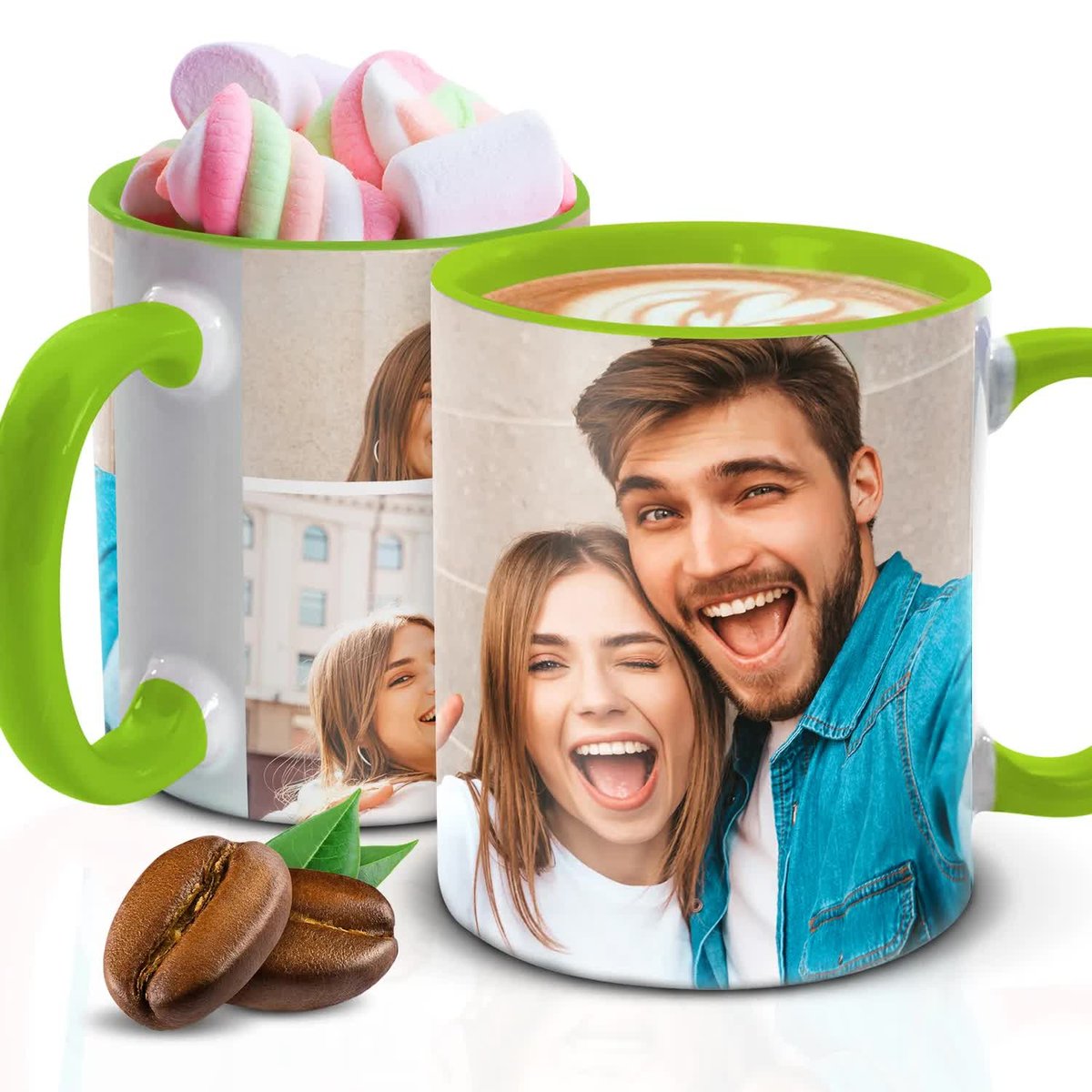 Kubek Z Nadrukiem TWOJE ZDJĘCIA PREZENT Zielono Biały Kreator