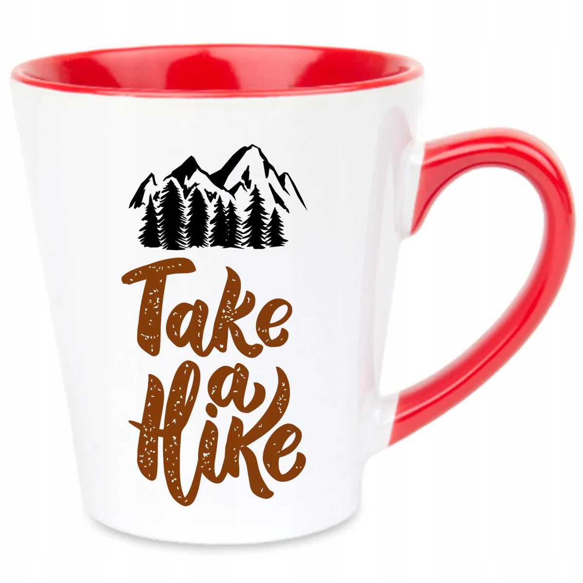 Kubek Latte Czerwono Biały TAKE A HIKE 350 ml Na Prezent Zabawne Wzory