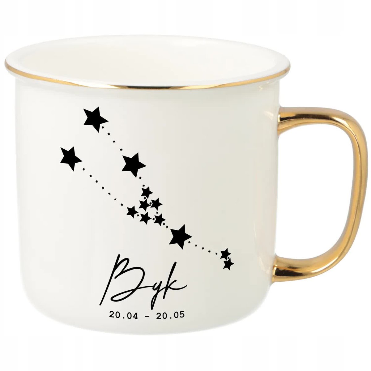 KUBEK UCHO RANT ZŁOTY PORCELANOWY RETRO PREZENT DLA ZODIAKARY BARAN WZORY