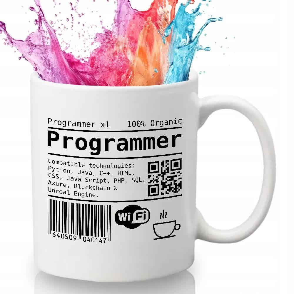 Kubek z Nadrukiem ETYKIETA PROGRAMISTY Dla Informatyka Wzory Biały