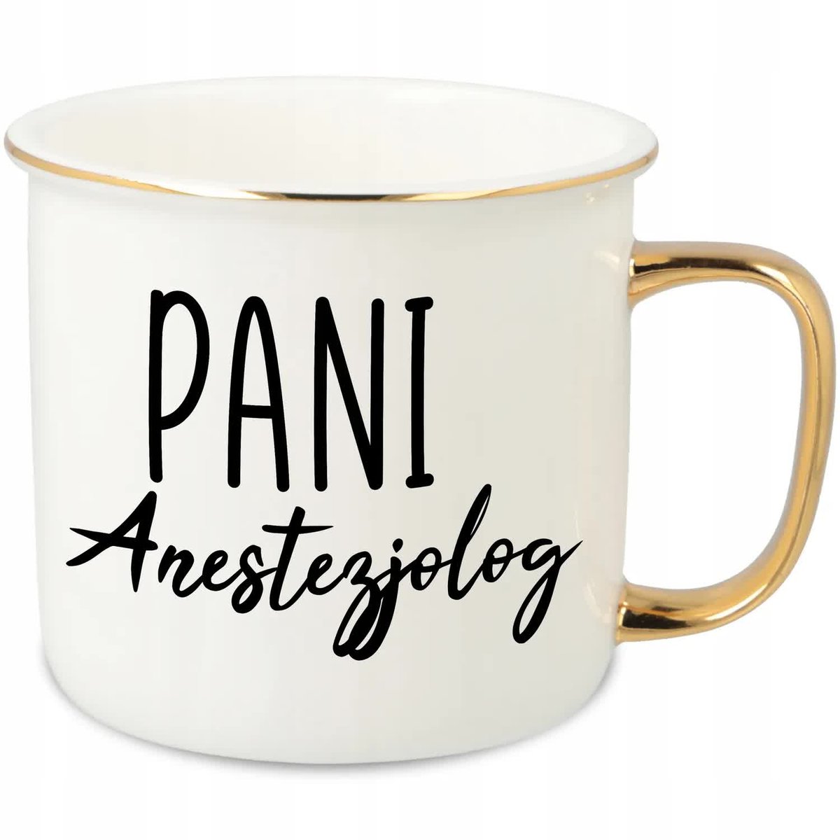 KUBEK UCHO RANT ZŁOTY PORCELANOWY RETRO PREZENT DLA PANI ANESTEZJOLOG WZ