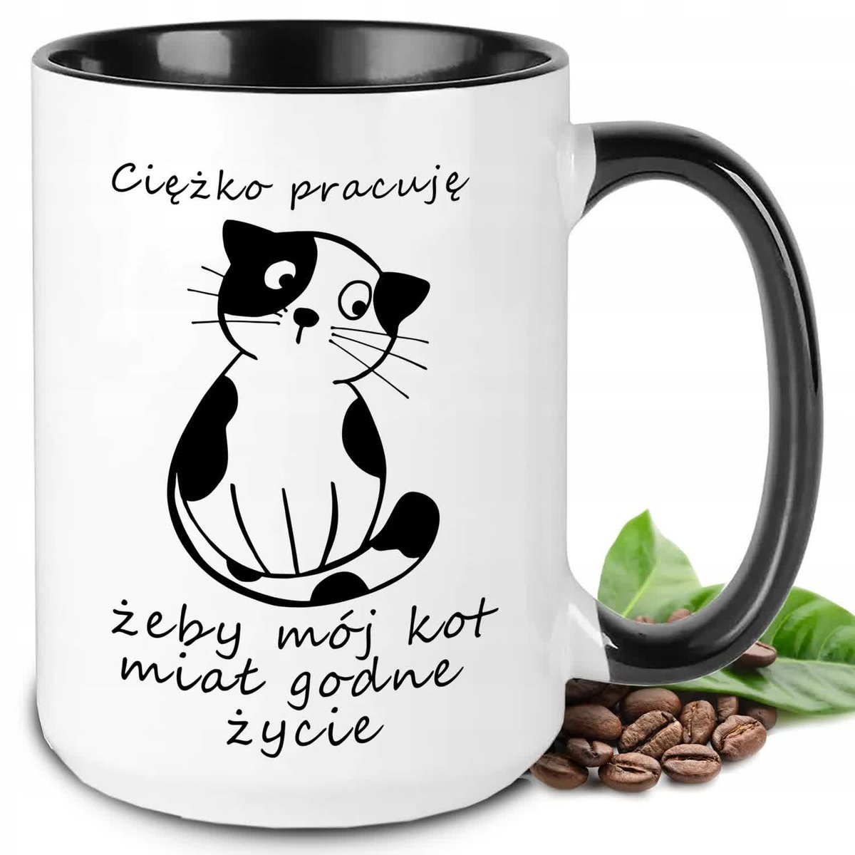 KUBEK XXL PREZENT DO PRACY CIĘŻKO PRACUJE ŻEBY MÓJ KOT MIAŁ GODNE ŻYCIE WZ