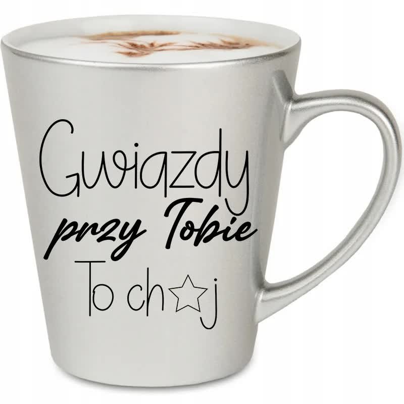 KUBEK LATTE PEŁOWY SREBRNY PREZENT NA WALENTYNKI GWIAZDY PRZY TOBIE TO CH*J