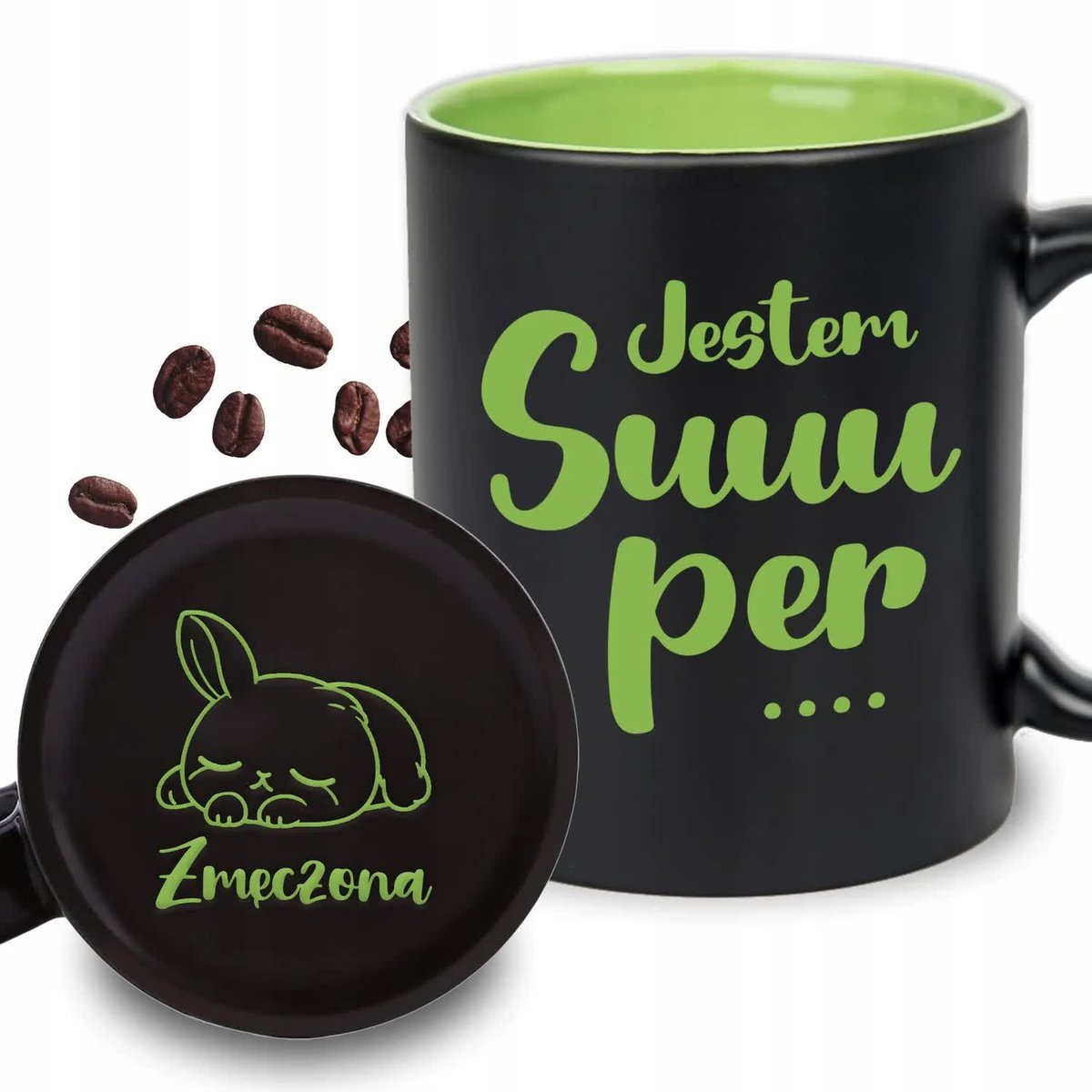 KUBEK Z GRAWEREM Zielony Upominek Na Prezent Urodziny JESTEM SUPER ZMĘCZONA