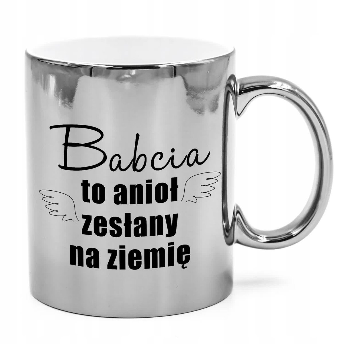 KUBEK Srebrny Błyszczący Prezent dla BABCI - WZORY