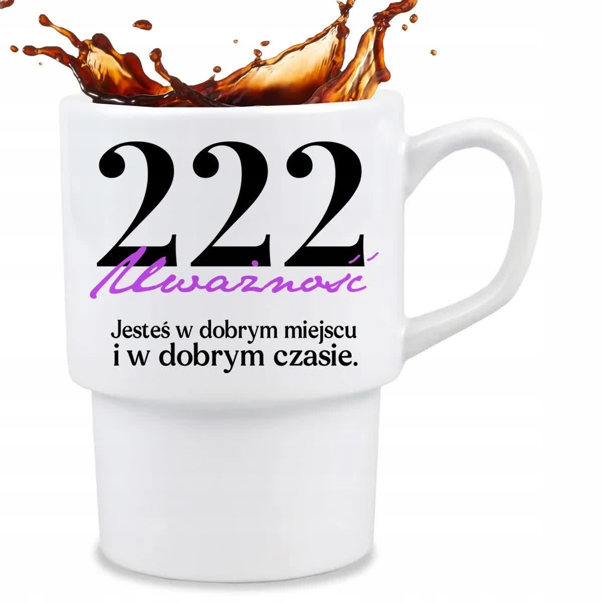 KUBEK BAROWY Biały Na Prezent Urodziny Znaczenie Liczb 222 UWAŻNOŚĆ Wzory