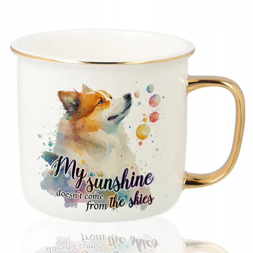 KUBEK RETRO Złoty Na Prezent Urodziny Dla Psiary MY SUNSHINE Dog Wzory