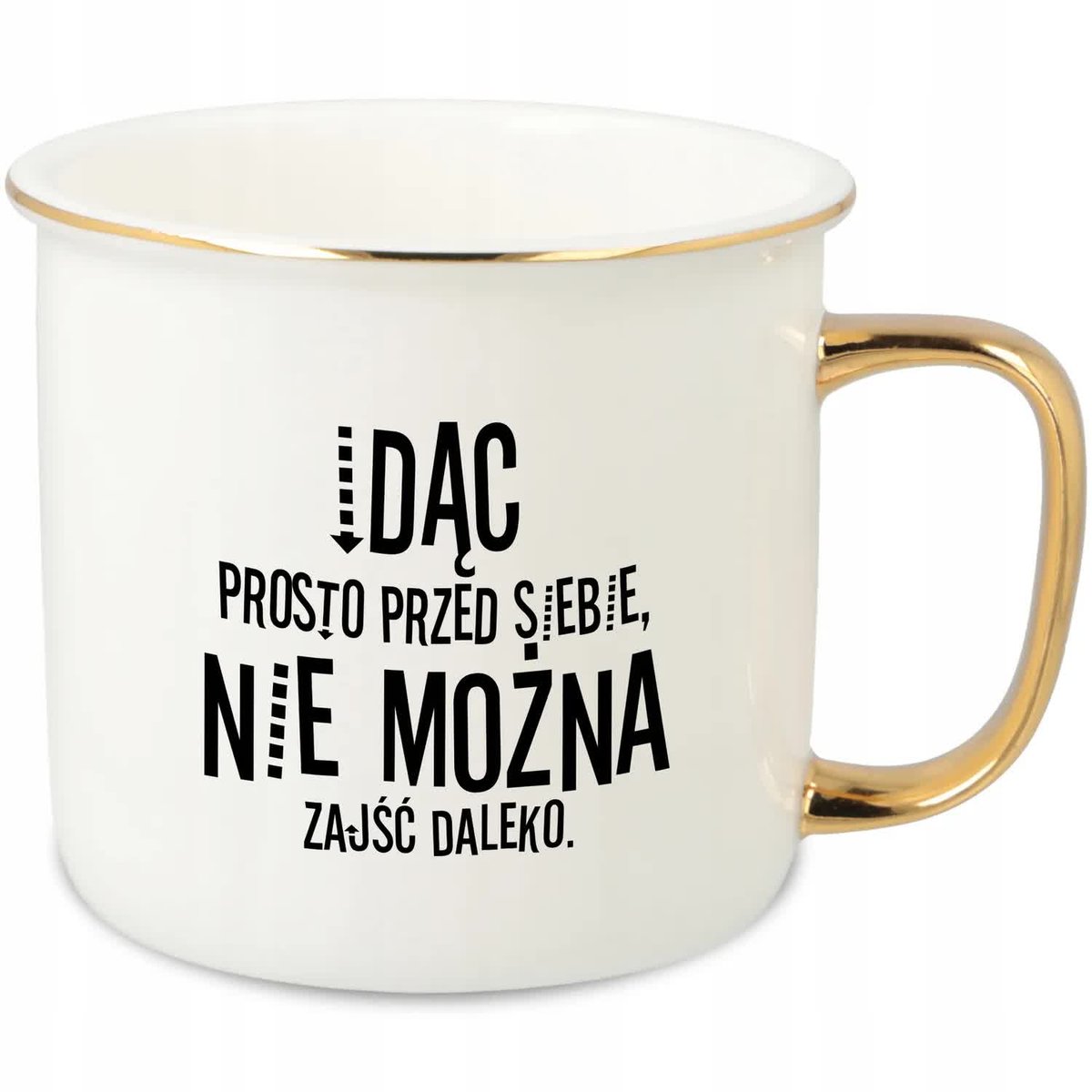 KUBEK UCHO RANT ZŁOTY PORCELANOWY RETRO 280ML PREZENT MOTYWACJA MIX WZORY