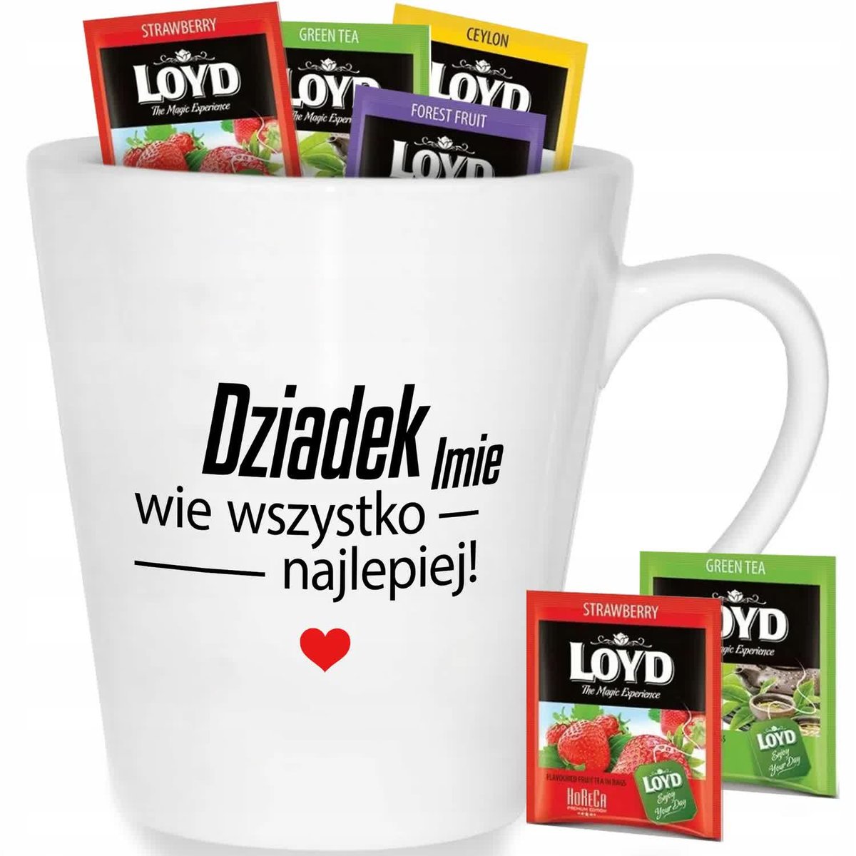 Kubek Biały DZIADEK *IMIĘ* WIE WSZYTSKO Na Prezent Dla Dziadka Mix Wzorów