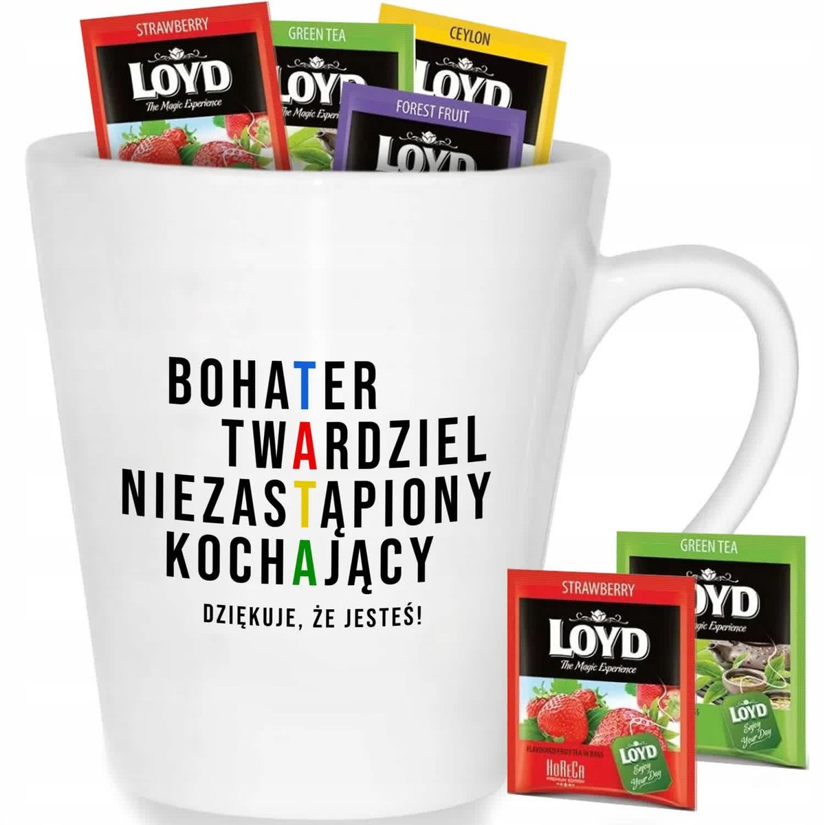 Kubek Biały Latte TATA DZIĘKUJĘ, ŻE JESTEŚ Na Prezent Dla Taty Mix Wzorów