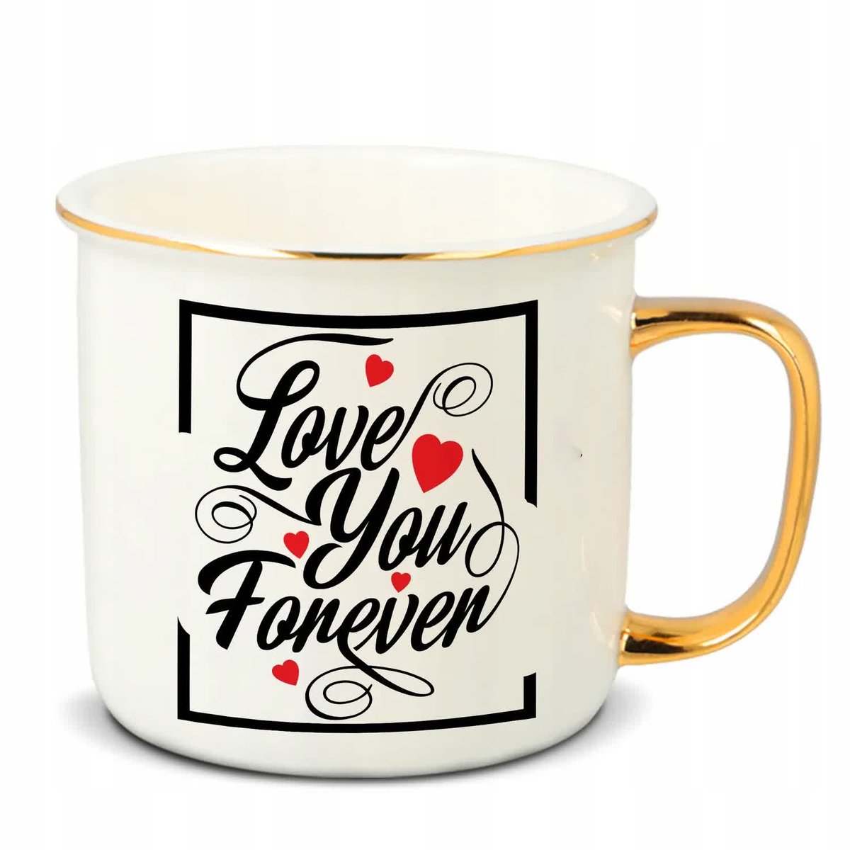 Kubek RETRO Złote Ucho Rant LOVE FOREVER Elegancki Miłość Walentynki Wzory