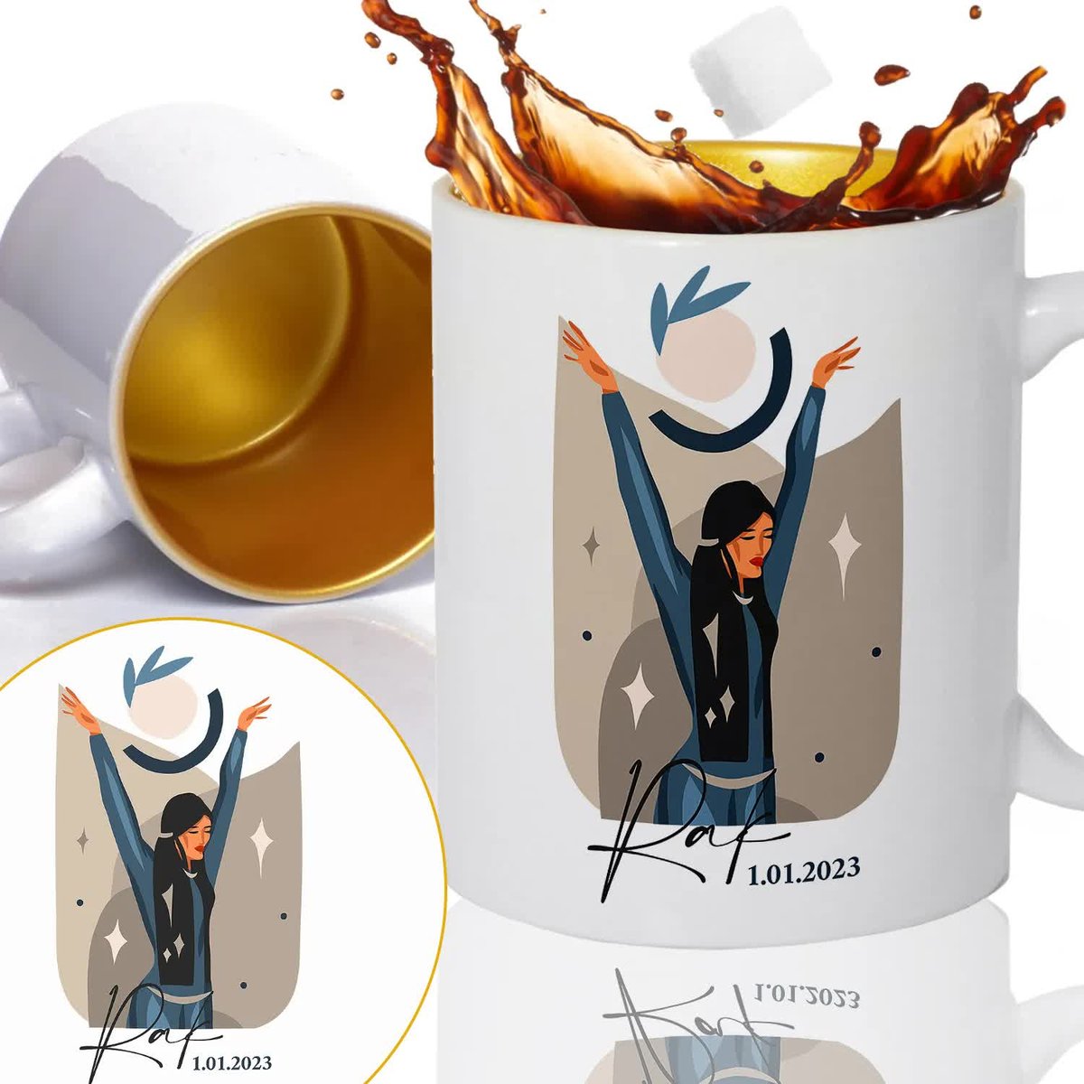 Kubek Złoty Na Prezent Dla Zodiakary RAK Wzory