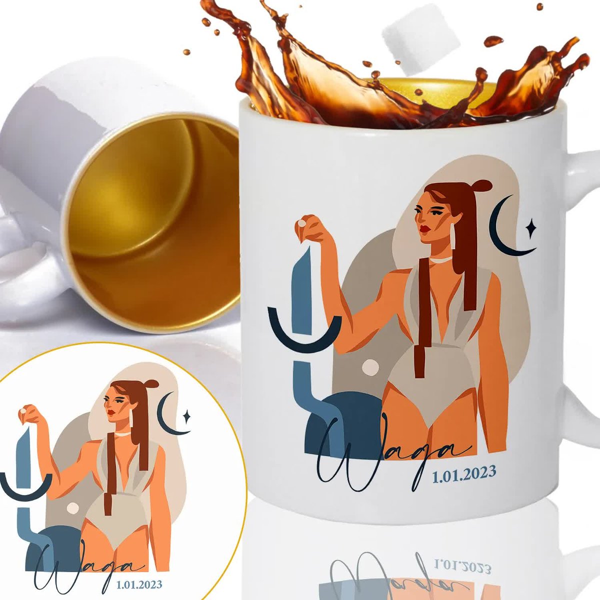 Kubek Złoty Na Prezent Dla Zodiakary WAGA Wzory