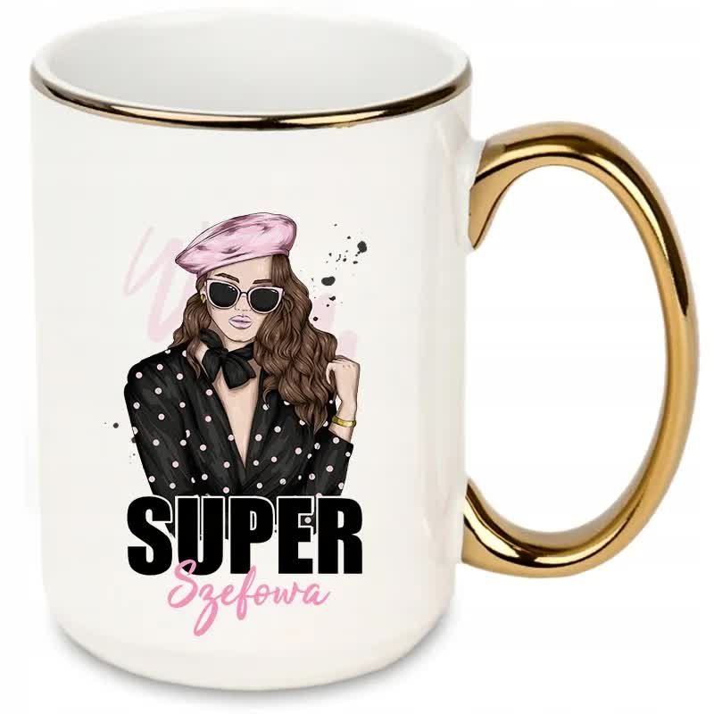 DUŻY Kubek XXL ZŁOTE Ucho i Rant SUPER SZEFOWA MIX