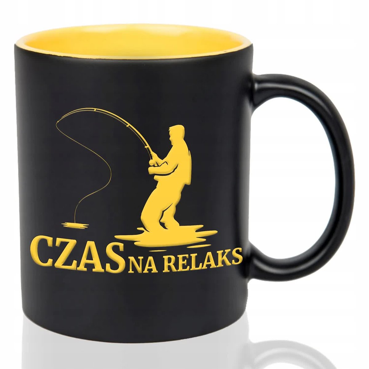 Kubek Grawer ŻÓŁTY IDEALNY PREZENT DLA WĘDKARZA Czas na relaks mix Wzory