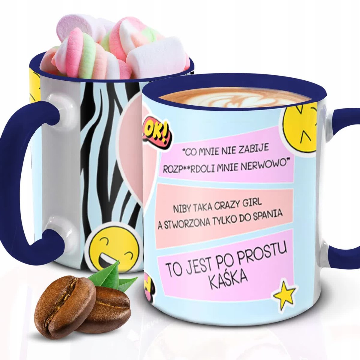 Kubek Z Nadrukiem PRZYJACIÓŁKA CRAZY GIRL IMIĘ Granatowo Biały Kreator